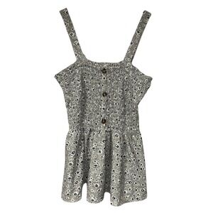 Wallflower Smocked Babydoll Top Floral Print Sleeveless Junior Size L Green Blue